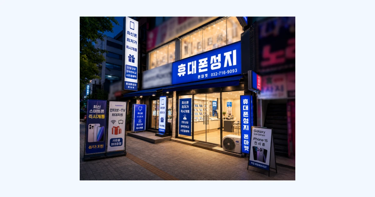 인천 부평구 폰마켓 실제 매장 간판과 입구